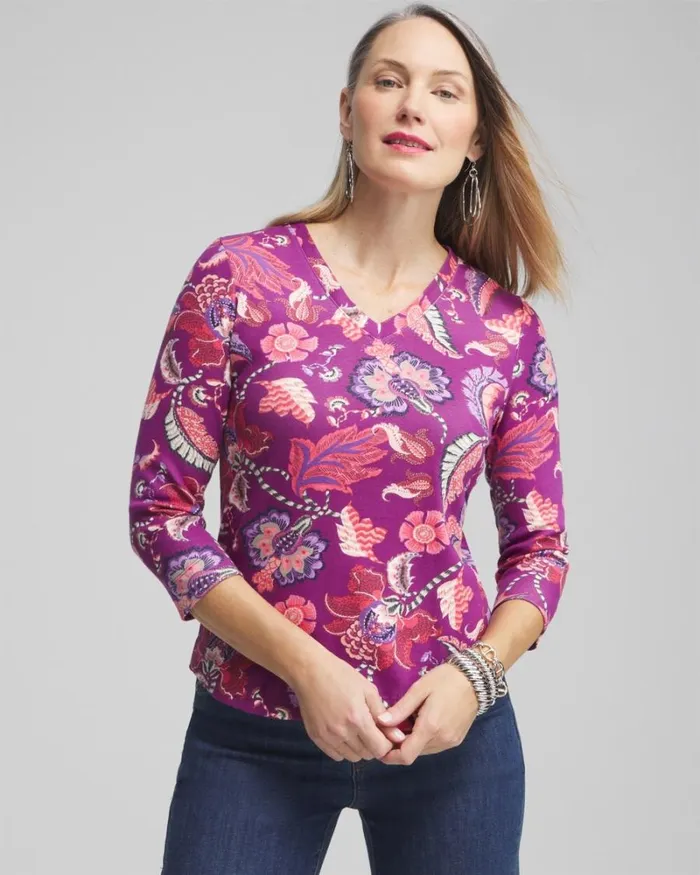 Chico039s Tops Paisley Everyday 34 Sleeve Tee Ginger Rose 8211 Clothing
