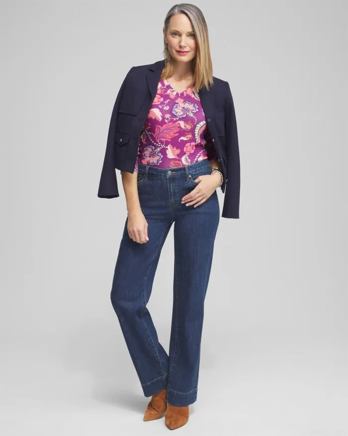 Chico039s Tops Paisley Everyday 34 Sleeve Tee Ginger Rose 8211 Clothing