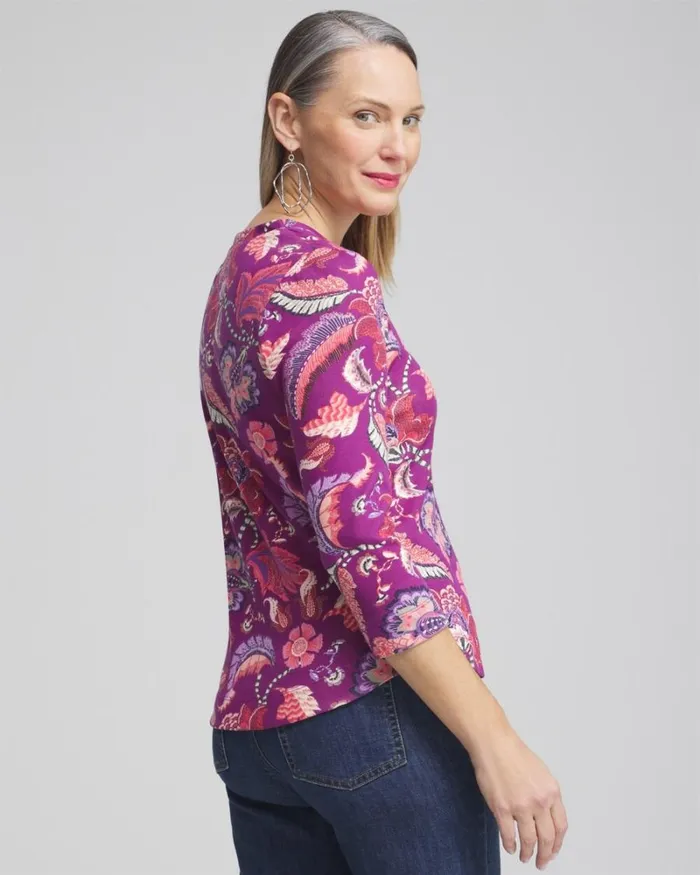 Chico039s Tops Paisley Everyday 34 Sleeve Tee Ginger Rose 8211 Clothing
