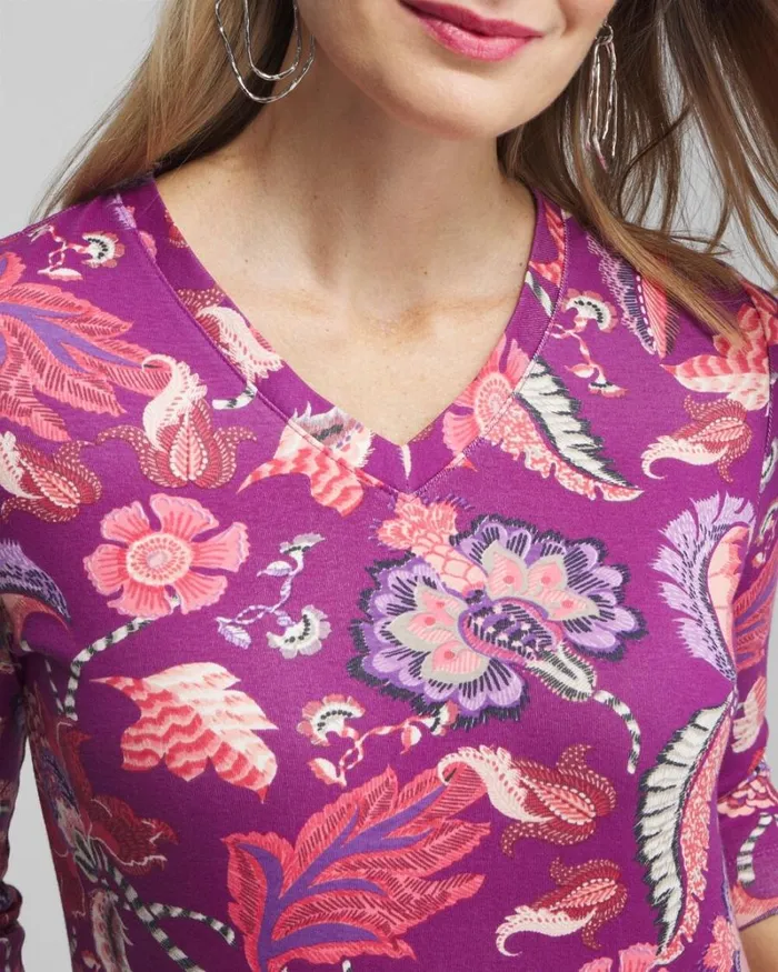 Chico039s Tops Paisley Everyday 34 Sleeve Tee Ginger Rose 8211 Clothing