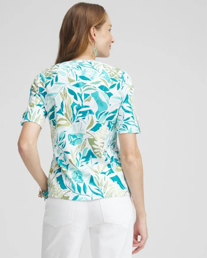Chico039s Tops Palms Everyday Vneck Tee Peacock Blue 8211 Clothing