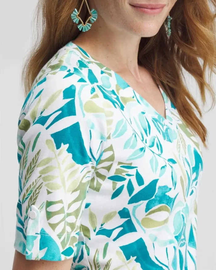 Chico039s Tops Palms Everyday Vneck Tee Peacock Blue 8211 Clothing