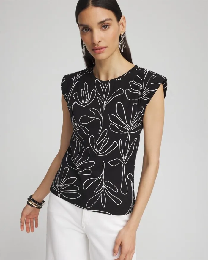 Chico039s Tops Palms Tuck Sleeve Tee Black 8211 Clothing