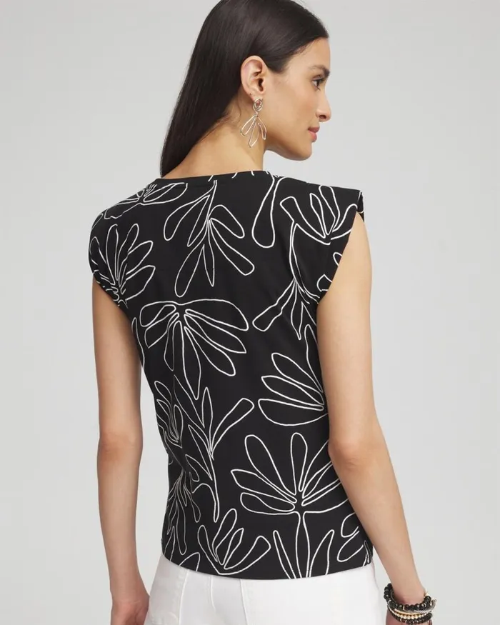 Chico039s Tops Palms Tuck Sleeve Tee Black 8211 Clothing