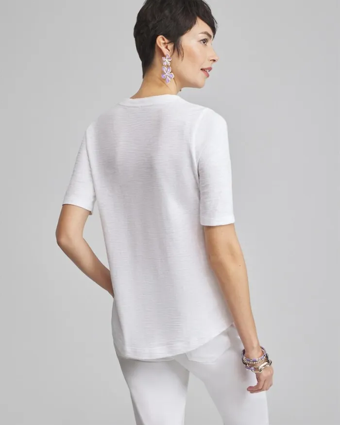 Chico039s Tops Placed Floral Elbow Sleeve Aline Tee Parisian Purple 8211 Clothing