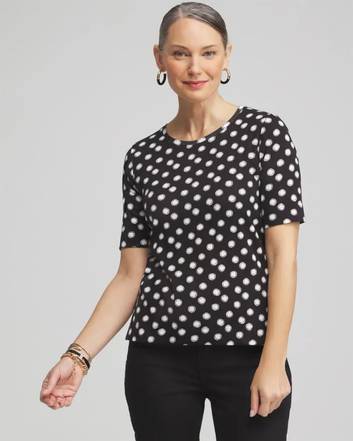 Chico039s Tops Polka Dot Everyday Elbow Sleeve Tee Black 8211 Clothing