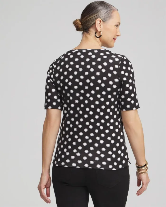 Chico039s Tops Polka Dot Everyday Elbow Sleeve Tee Black 8211 Clothing
