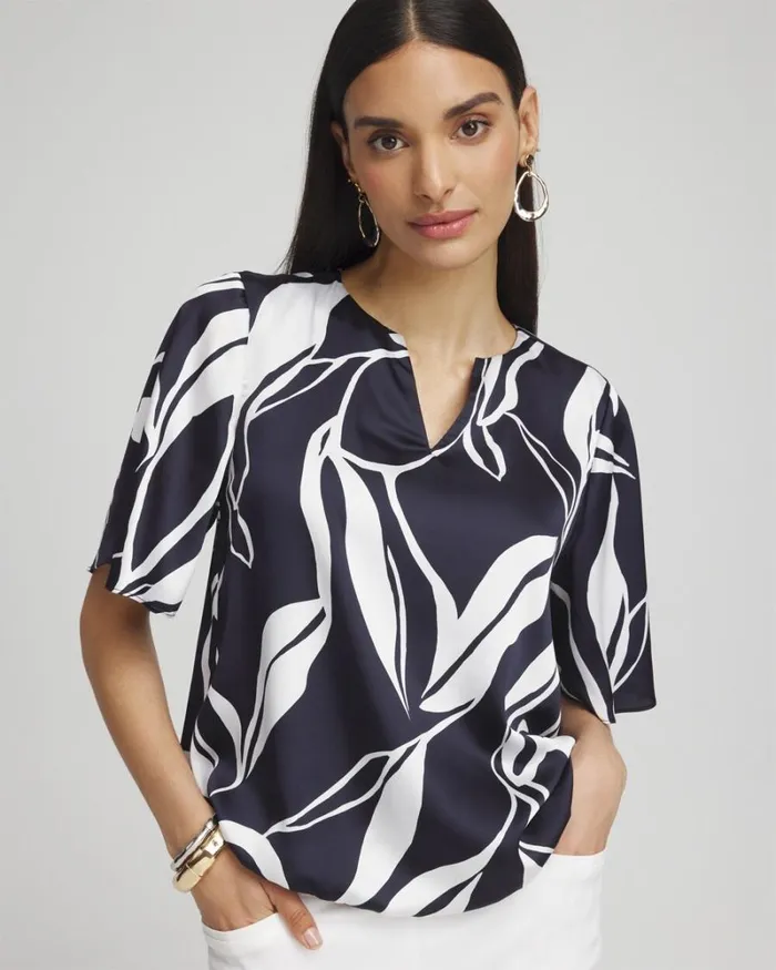 Chico039s Tops Satin Bubble Hem Blouse Classic Navy 8211 Clothing