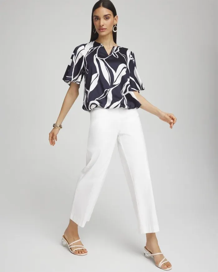 Chico039s Tops Satin Bubble Hem Blouse Classic Navy 8211 Clothing