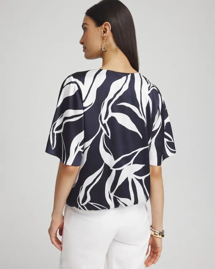 Chico039s Tops Satin Bubble Hem Blouse Classic Navy 8211 Clothing