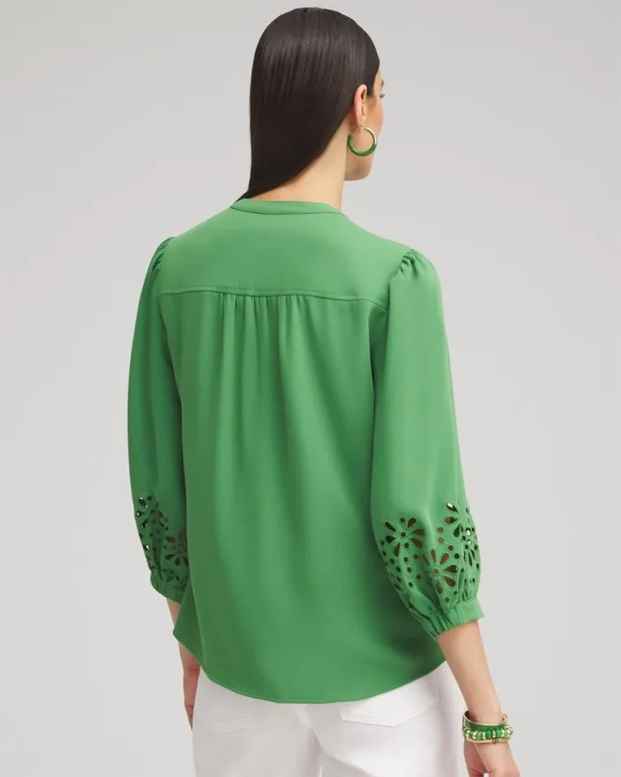 Chico039s Tops Satin Eyelet Top Verdant Green 8211 Clothing