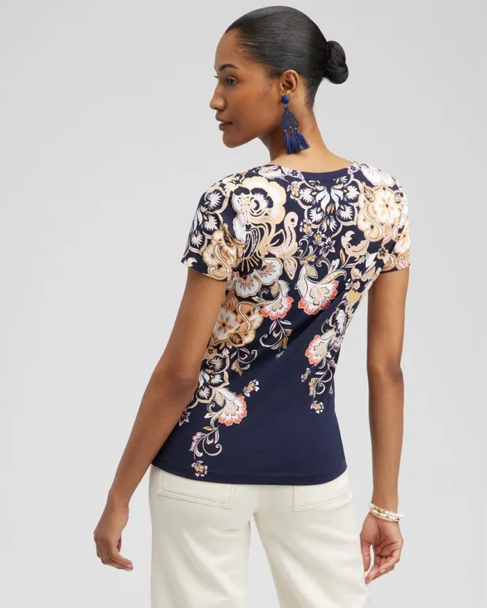 Chico039s Tops Scrolls Vneck Perfect Tee Classic Navy 8211 Clothing