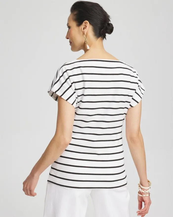 Chico039s Tops Stripe Modern Cap Sleeve Tee Alabaster 8211 Clothing