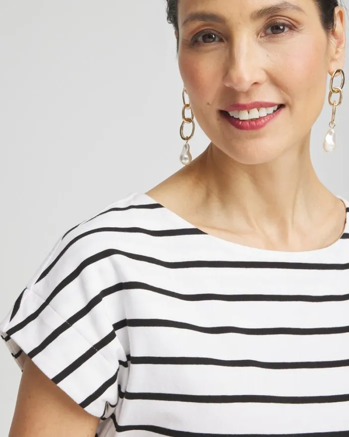 Chico039s Tops Stripe Modern Cap Sleeve Tee Alabaster 8211 Clothing