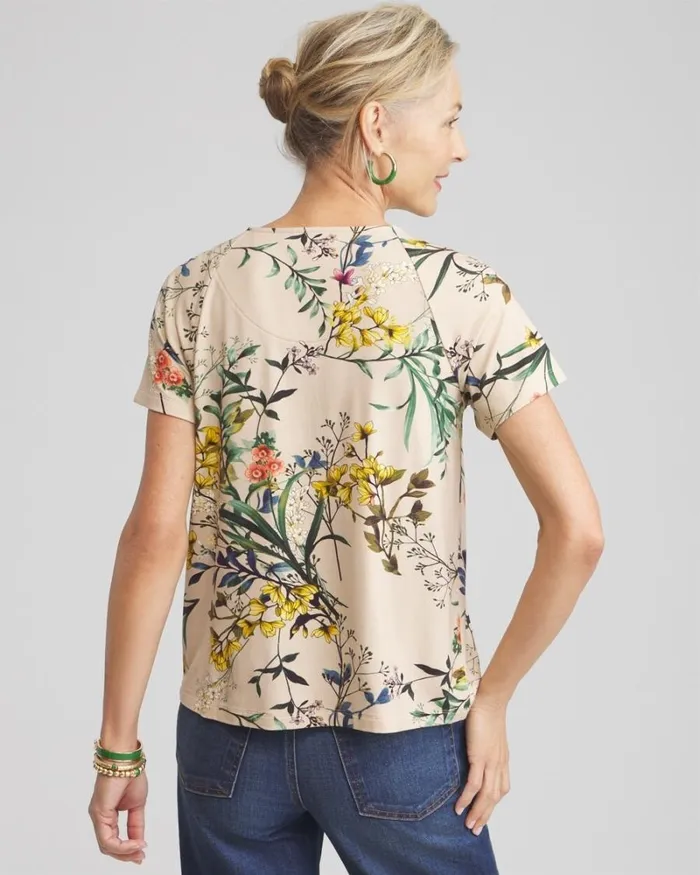 Chico039s Tops Touch Of Cool Floral Smocked Top Wildflower 8211 Clothing