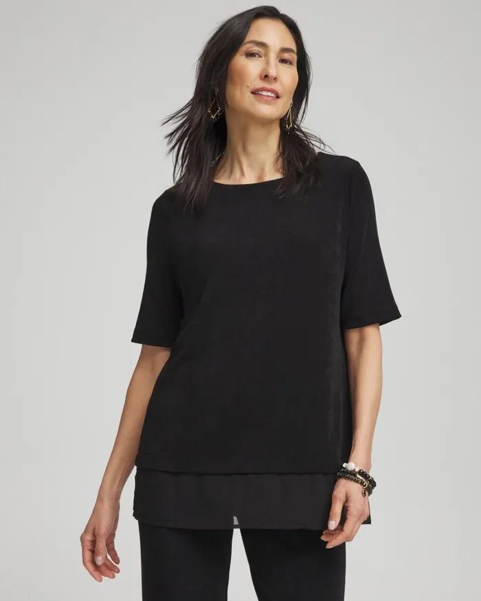 Chico039s Tops Travelers Chiffon Hem Top Travelers Black 8211 Clothing