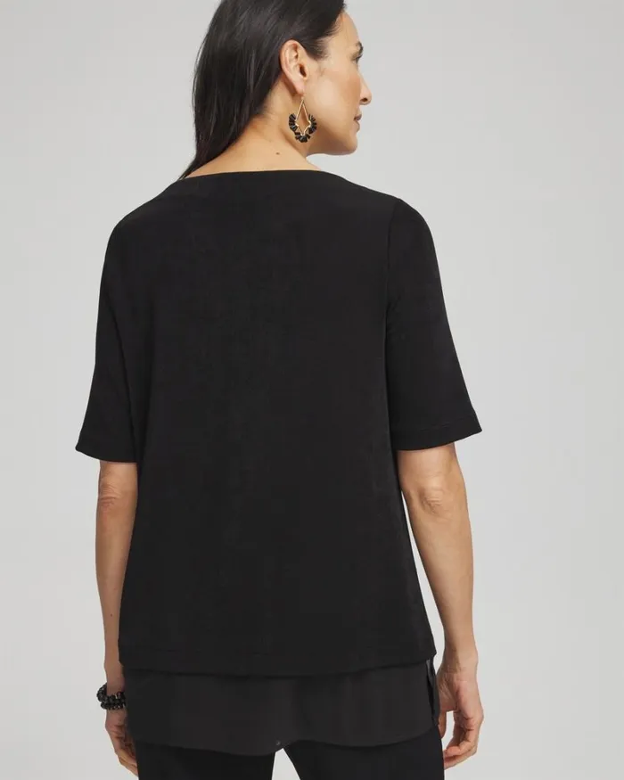 Chico039s Tops Travelers Chiffon Hem Top Travelers Black 8211 Clothing