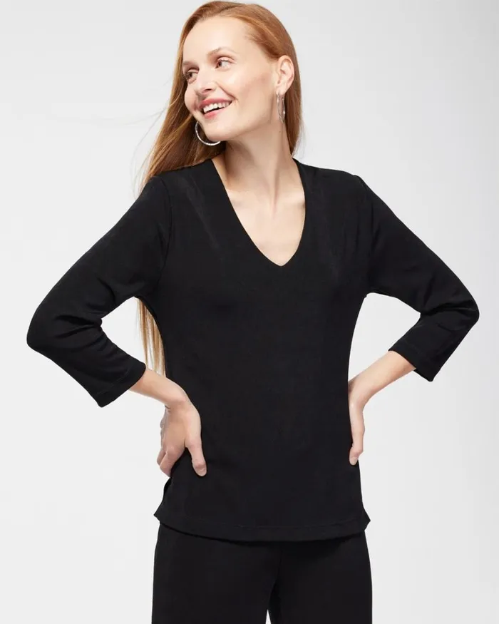 Chico039s Tops Travelers Classic VNeck Top Black 8211 Clothing