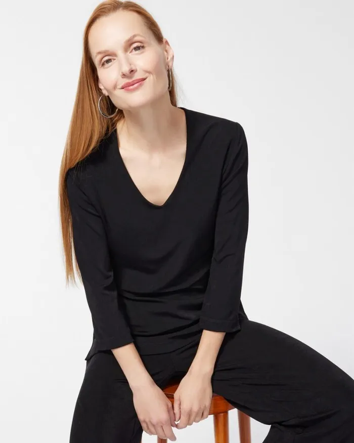 Chico039s Tops Travelers Classic VNeck Top Black 8211 Clothing