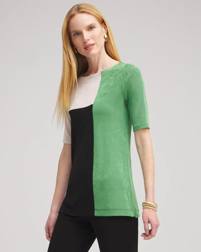 Chico039s Tops Travelers Colorblock Tunic Verdant Green 8211 Clothing