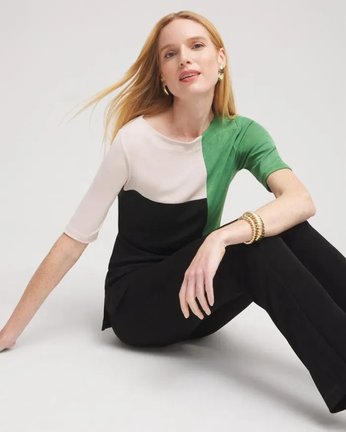 Chico039s Tops Travelers Colorblock Tunic Verdant Green 8211 Clothing