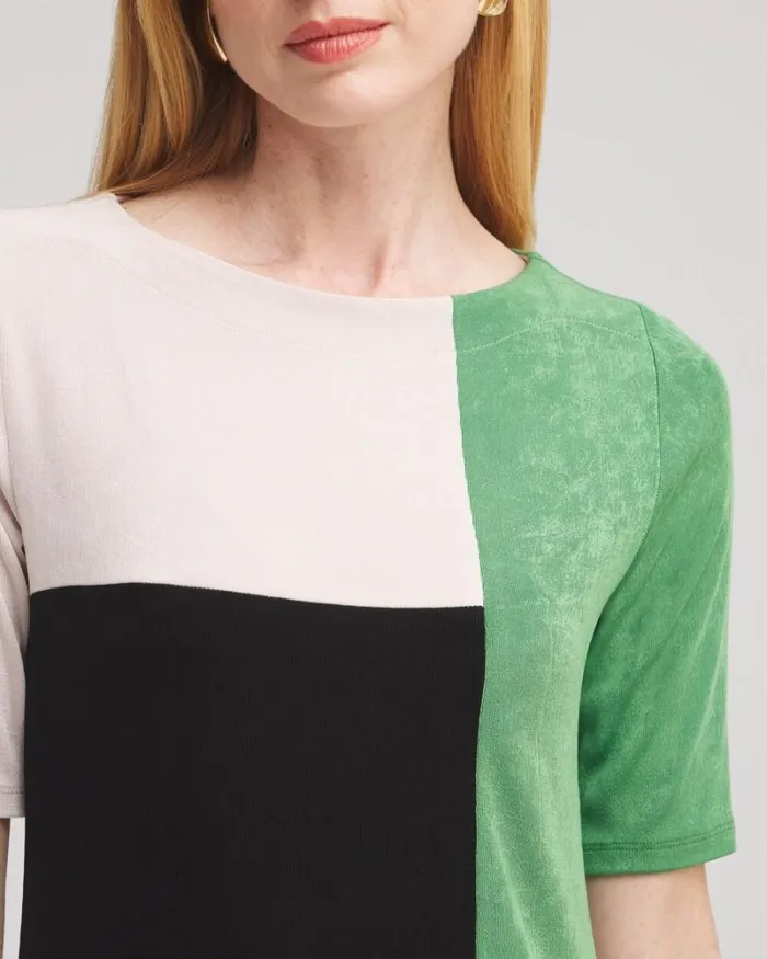 Chico039s Tops Travelers Colorblock Tunic Verdant Green 8211 Clothing