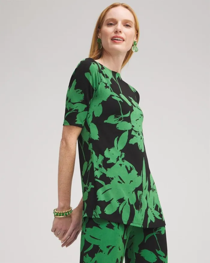 Chico039s Tops Travelers Floral Tunic Verdant Green 8211 Clothing