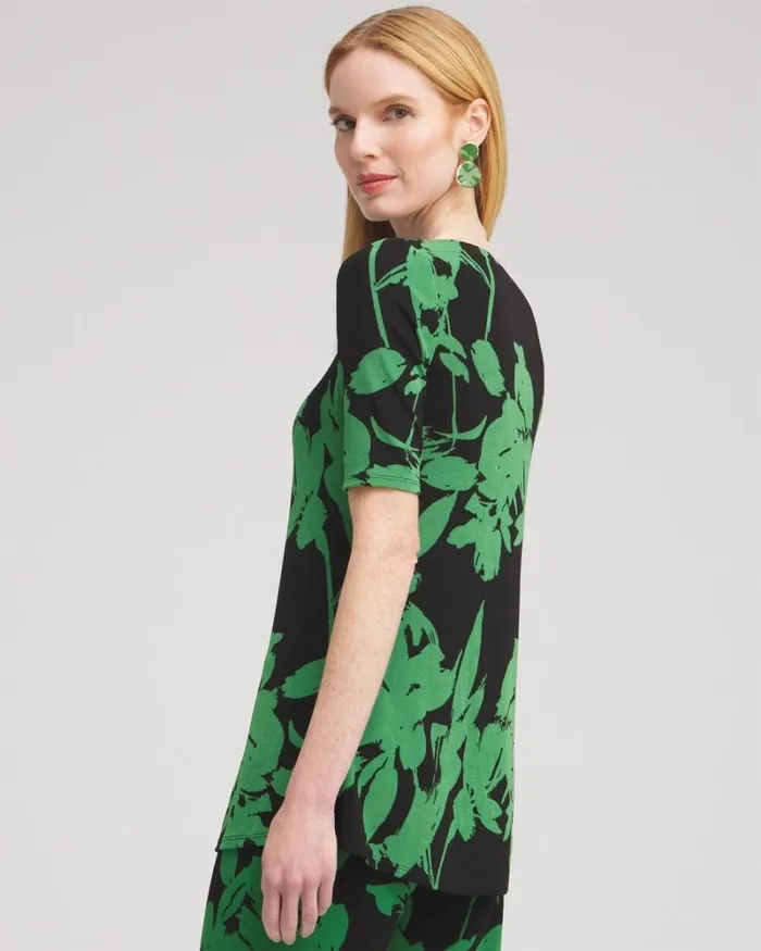 Chico039s Tops Travelers Floral Tunic Verdant Green 8211 Clothing