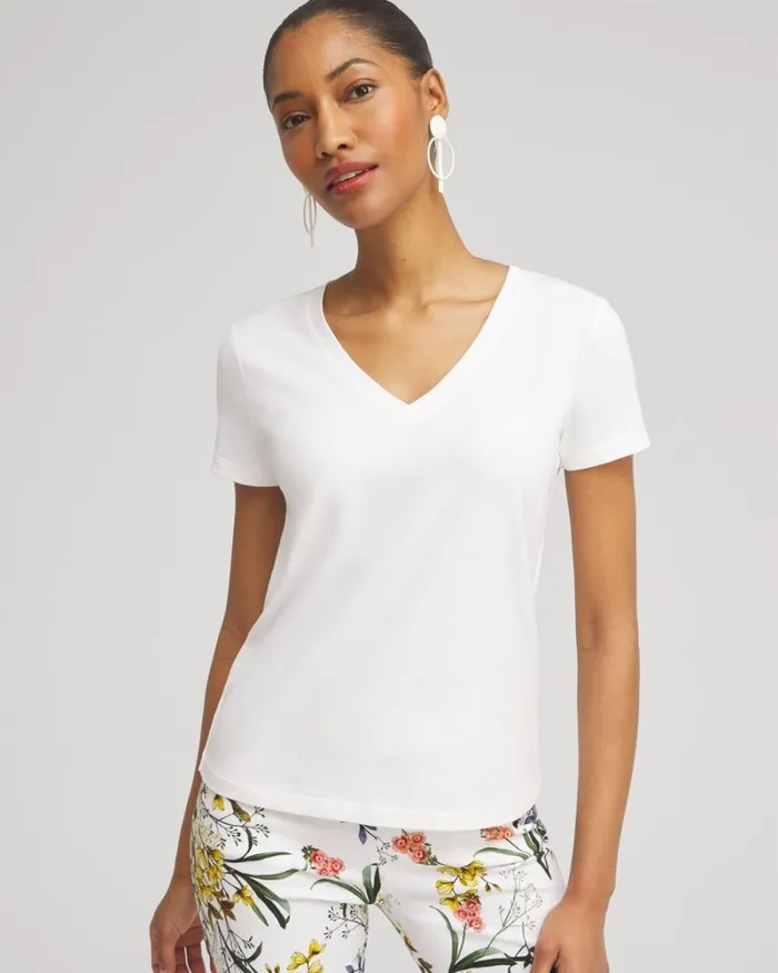 Chico039s Tops Vneck Perfect Tee Alabaster 8211 Clothing