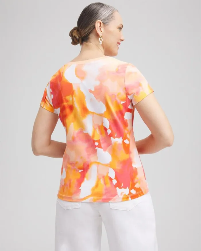 Chico039s Tops Watercolor Vneck Perfect Tee Nectarine 8211 Clothing