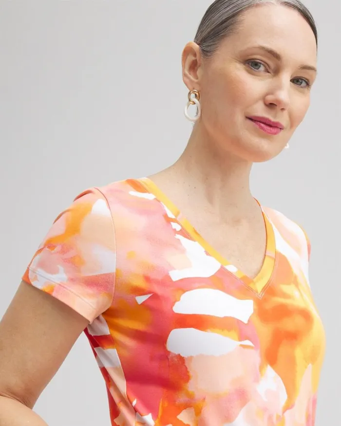 Chico039s Tops Watercolor Vneck Perfect Tee Nectarine 8211 Clothing