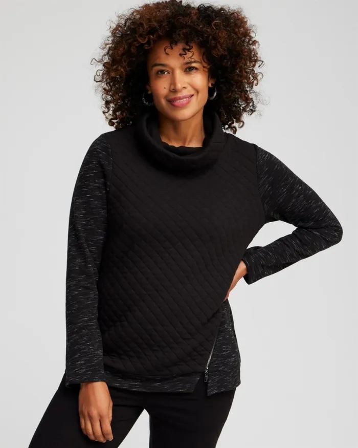 Chico039s Tops Zenergy French Terry Cowl Neck Top Black 8211 Clothing