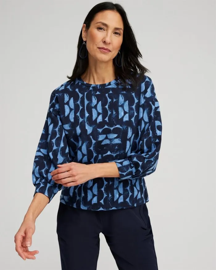 Chico039s Tops Zenergy Half Moon Print Pullover Classic Navy 8211 Clothing