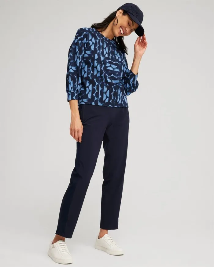 Chico039s Tops Zenergy Half Moon Print Pullover Classic Navy 8211 Clothing