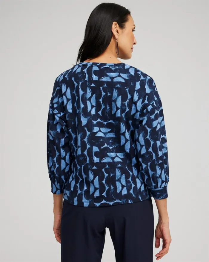 Chico039s Tops Zenergy Half Moon Print Pullover Classic Navy 8211 Clothing
