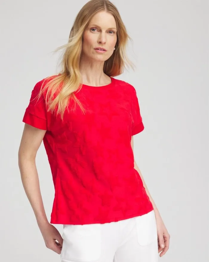 Chico039s Tops Zenergy Textured Star Top Alabaster 8211 Clothing