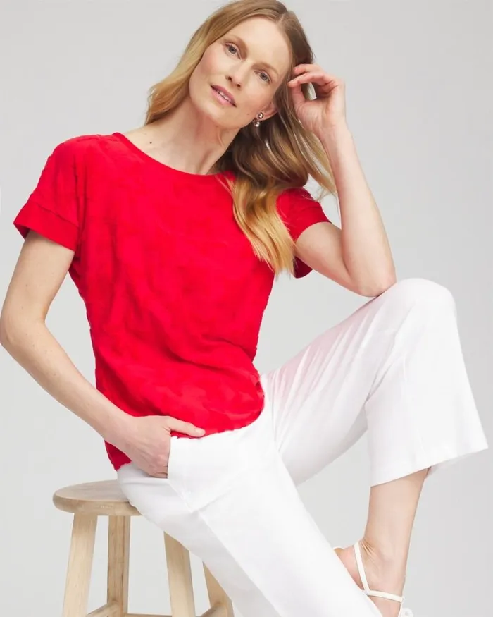 Chico039s Tops Zenergy Textured Star Top Alabaster 8211 Clothing