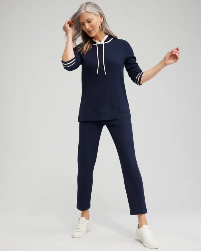 Chico039s Tops Zenergy Waffle Knit Hooded Tunic Classic Navy 8211 Clothing