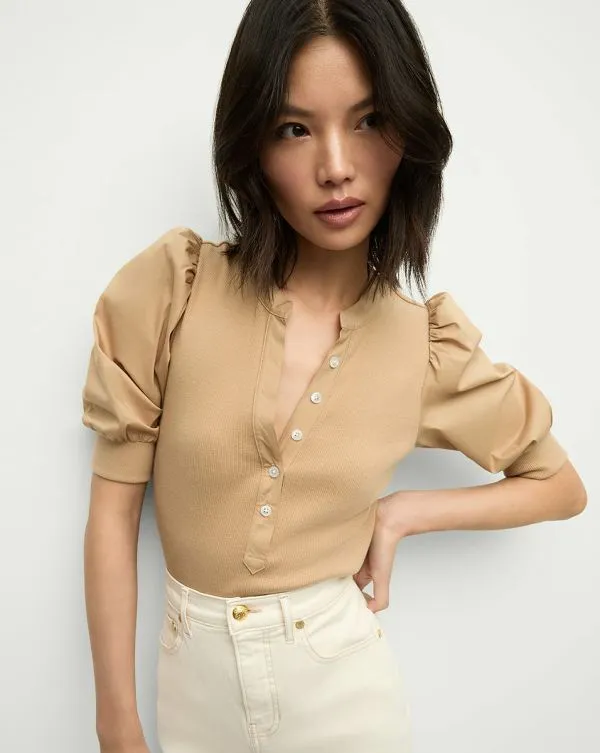 Coralee PuffSleeve Tee Khaki Women Veronica Beard Tops