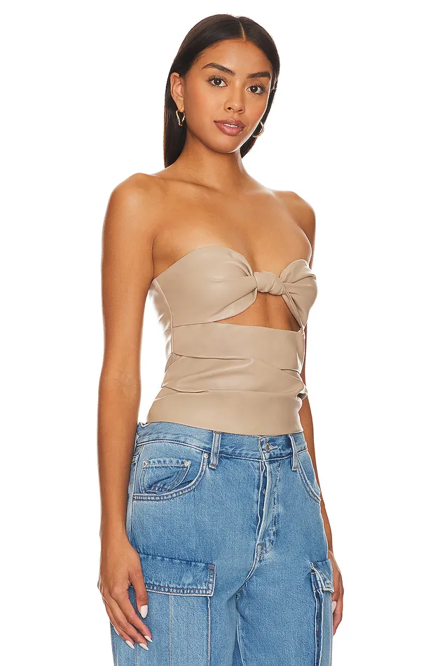Daxton Faux Leather Top Beige Neutral Women Lovers and Friends Tops Daxton Faux Leather Top Beige Neutral Women Lovers and Friends Tops