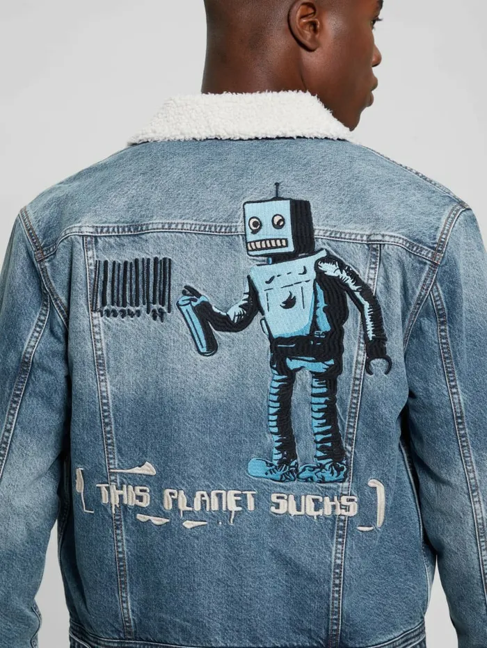 Dean Denim Sherpa Jacket Weathered Stone Jeans and Denim GUESS Men Dean Denim Sherpa Jacket Weathered Stone Jeans and Denim GUESS Men