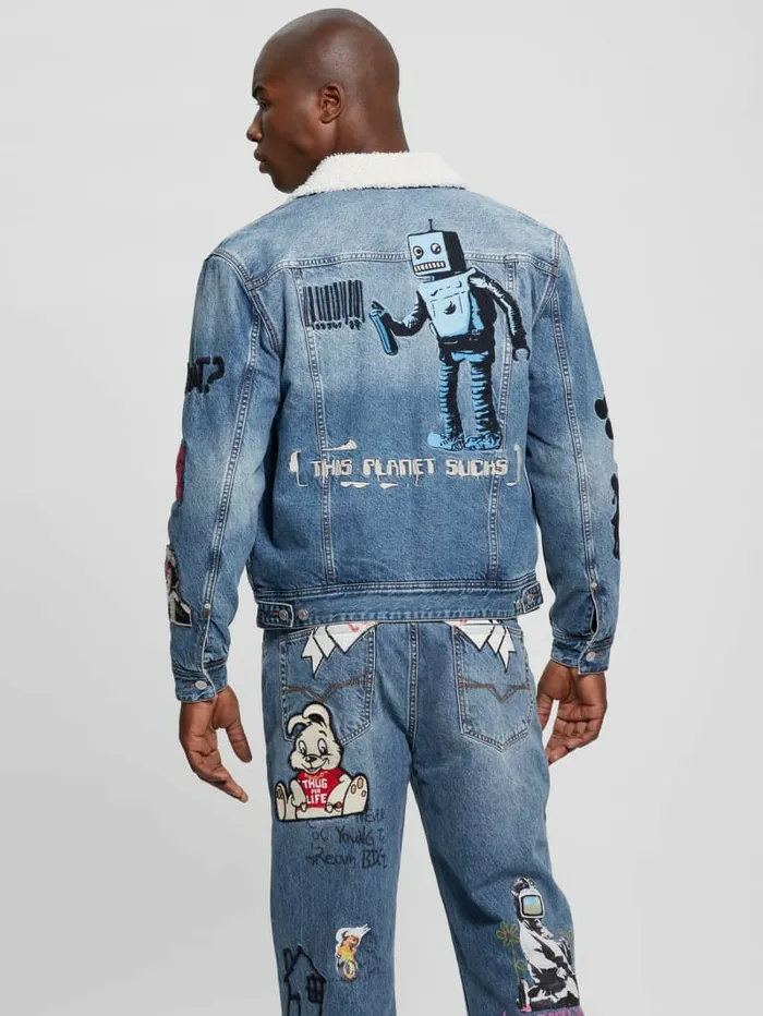 Dean Denim Sherpa Jacket Weathered Stone Jeans and Denim GUESS Men Dean Denim Sherpa Jacket Weathered Stone Jeans and Denim GUESS Men
