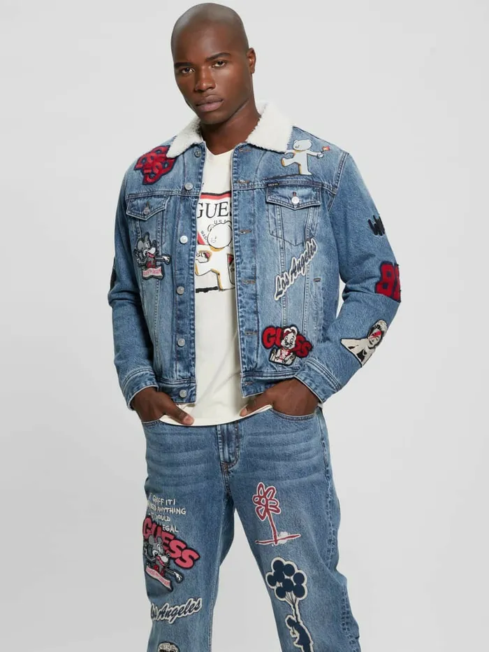 Dean Denim Sherpa Jacket Weathered Stone Jeans and Denim GUESS Men Dean Denim Sherpa Jacket Weathered Stone Jeans and Denim GUESS Men