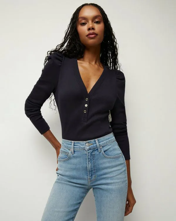 Dekalb PuffSleeve Top Navy Women Veronica Beard Tops