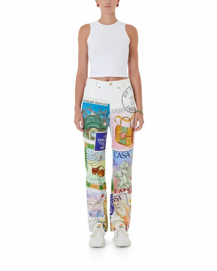 Denim Women Casablanca Paris Souvenirs De Vacances Printed Straight Leg Jeans