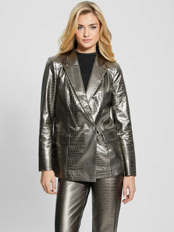 Diletta FauxLeather Blazer Antique Metal Women Jackets and Coats GUESS
