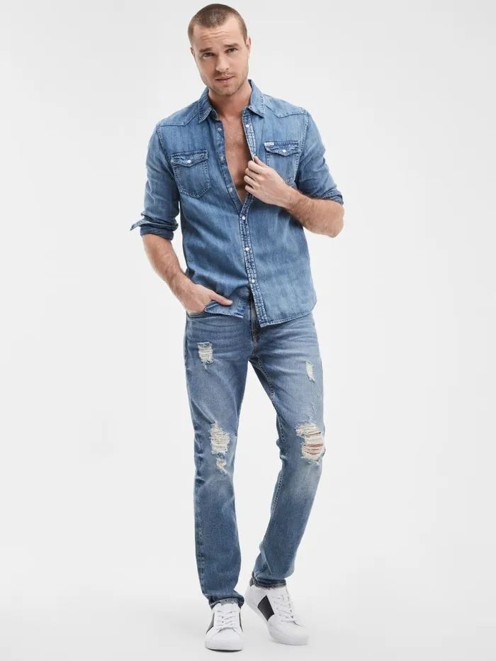 Distressed Tapered Jeans Light Tide Wash Men Jeans and Denim GUESS