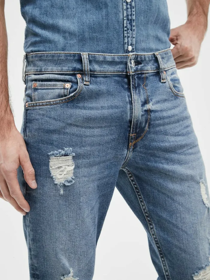 Distressed Tapered Jeans Light Tide Wash Men Jeans and Denim GUESS Distressed Tapered Jeans Light Tide Wash Men Jeans and Denim GUESS