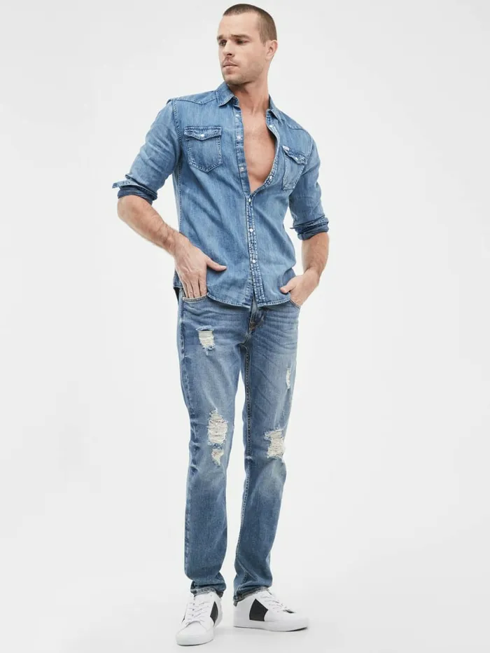 Distressed Tapered Jeans Light Tide Wash Men Jeans and Denim GUESS Distressed Tapered Jeans Light Tide Wash Men Jeans and Denim GUESS