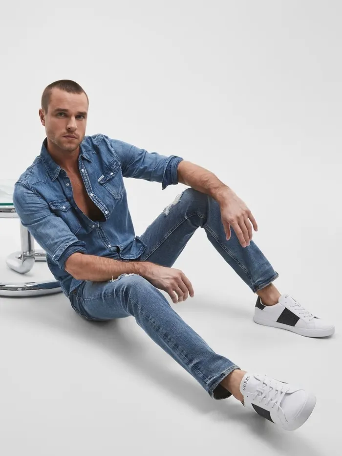 Distressed Tapered Jeans Light Tide Wash Men Jeans and Denim GUESS Distressed Tapered Jeans Light Tide Wash Men Jeans and Denim GUESS